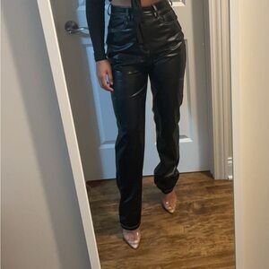 Black Faux Leather Pants high waist with pockets